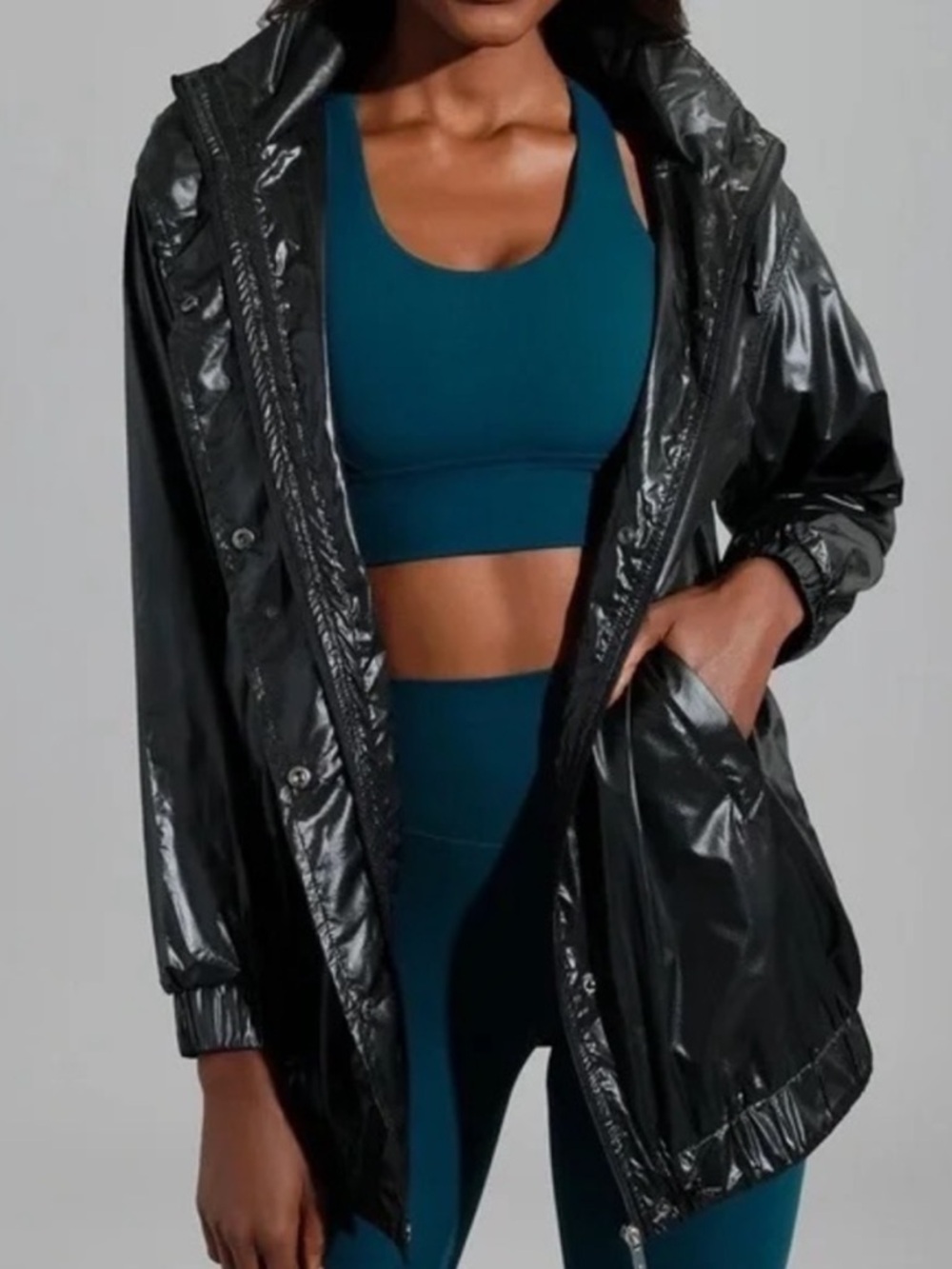 NWT Buffbunny Elemental Long Windbreaker Jacket in Black Sz S